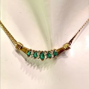 Diamond-Emerald 10K Gold Necklace